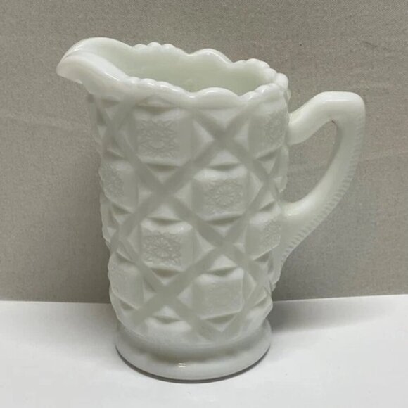 Vintage Westmoreland Creamer Milk Glass Old Quilt Pattern 1940's Farmhouse Mint - Picture 3 of 12